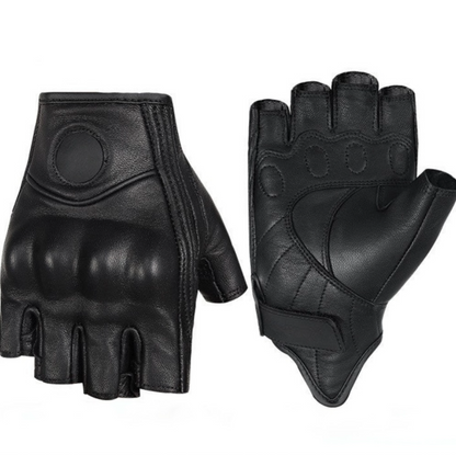 Fingerlose Motorradhandschuhe aus Kalbsleder – Halbfinger mit Knöchelschutz