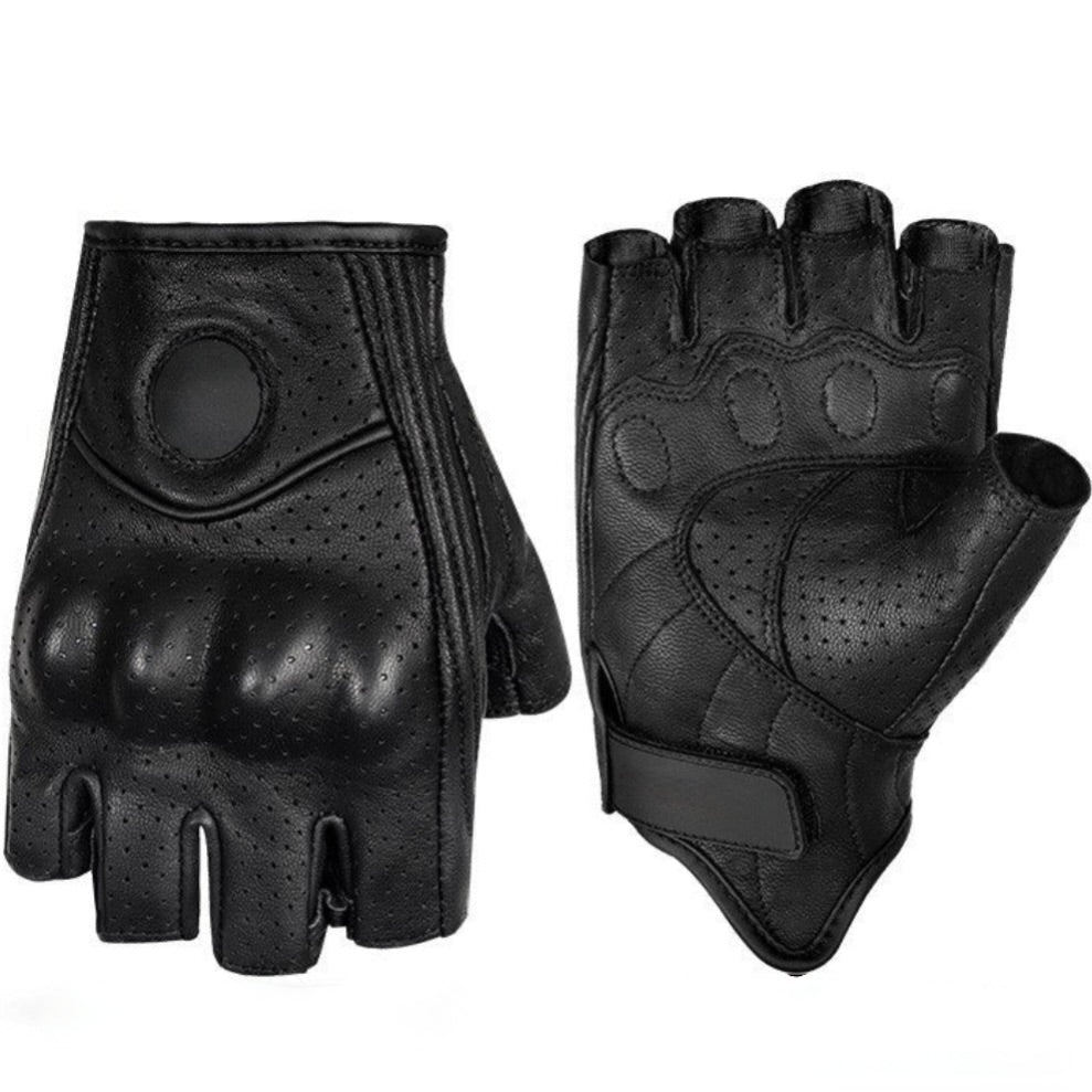 Fingerlose Motorradhandschuhe aus Kalbsleder – Halbfinger mit Knöchelschutz